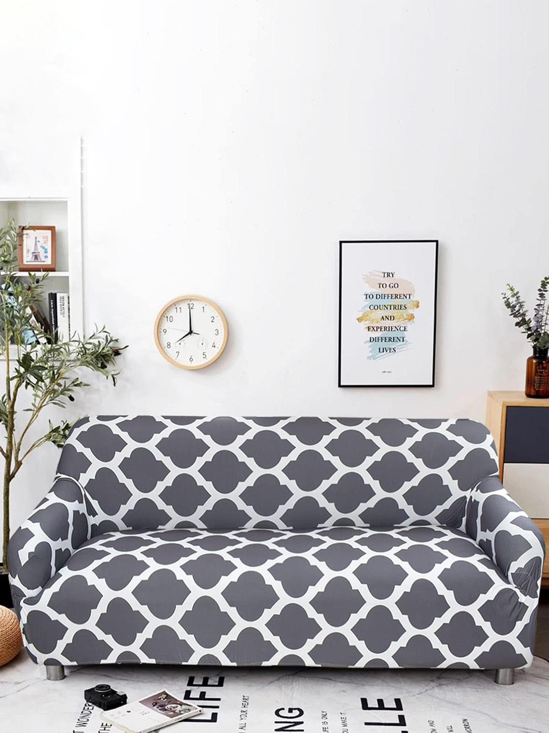 

Dakshya Industries Grey & White Printed Breathable 3-Seater Sofa Cover
