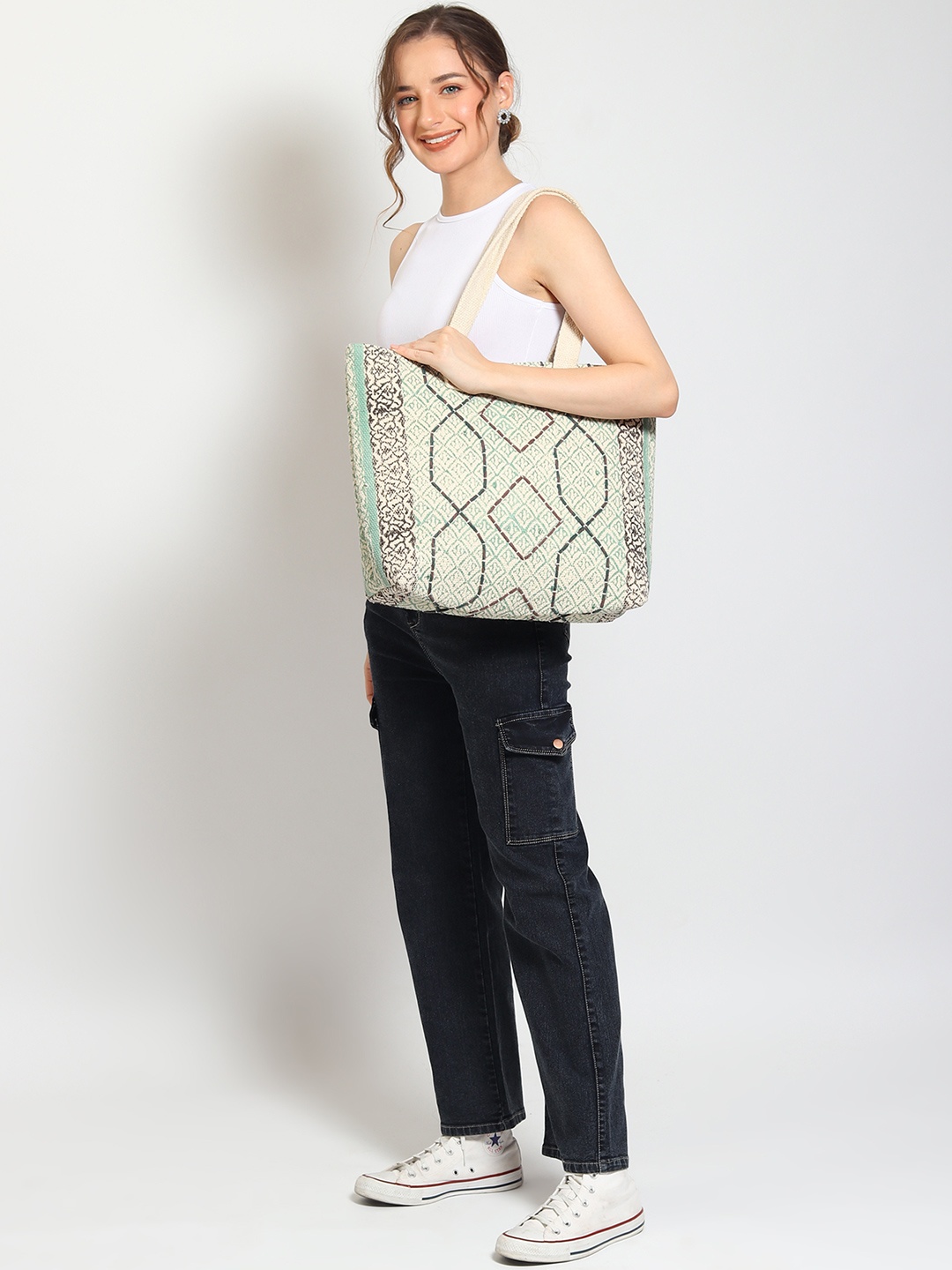 

Art Avenue Ethnic Printed Oversized Shopper Shoulder Bag, White