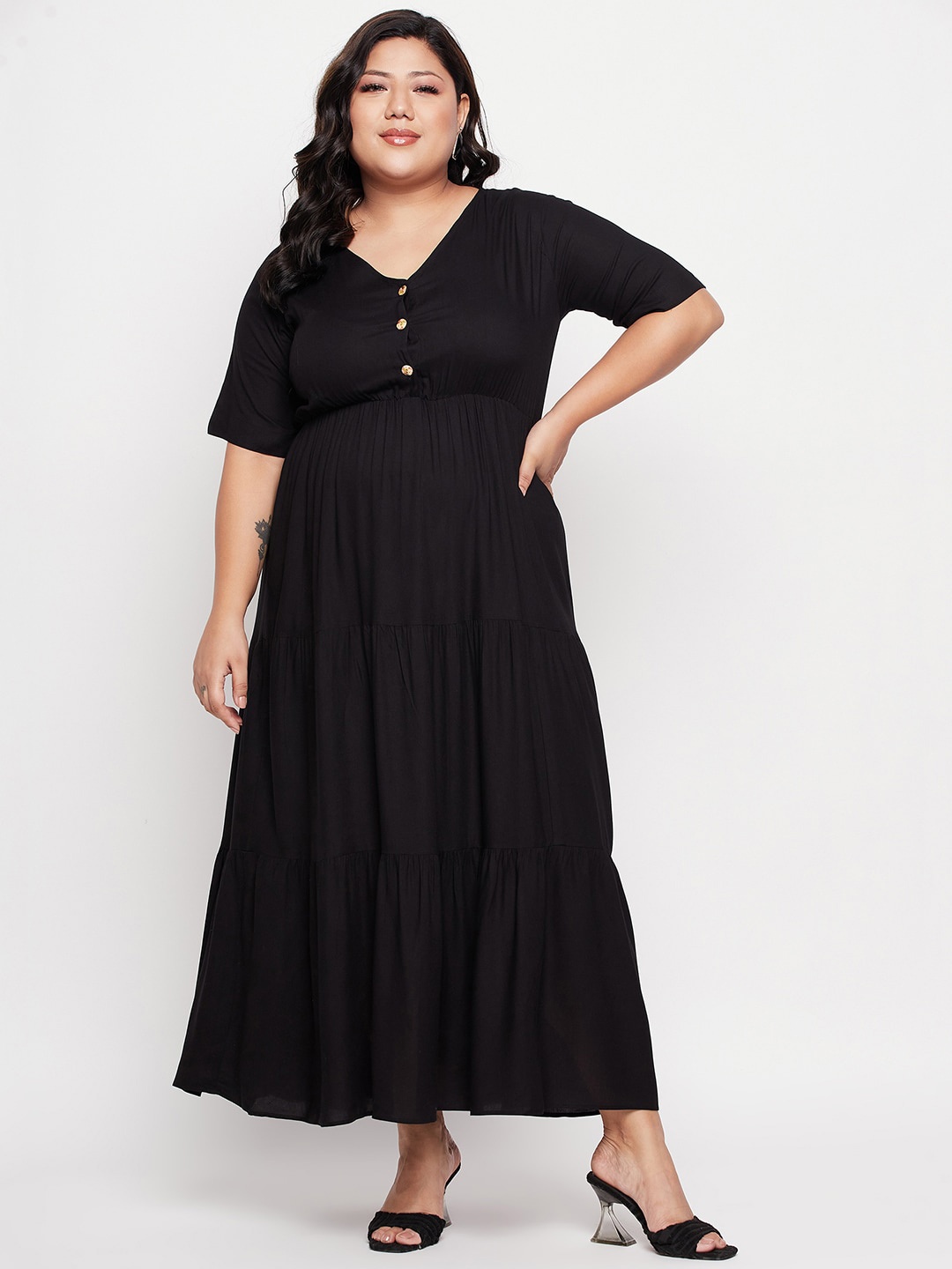 

NABIA Plus Size Fit & Flared Maxi Ethnic Dress, Black
