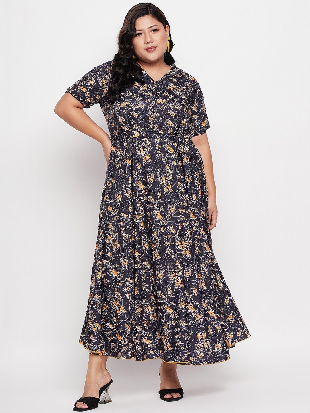 

NABIA Plus Size Floral Printed Fit & Flare Maxi Dresses, Black