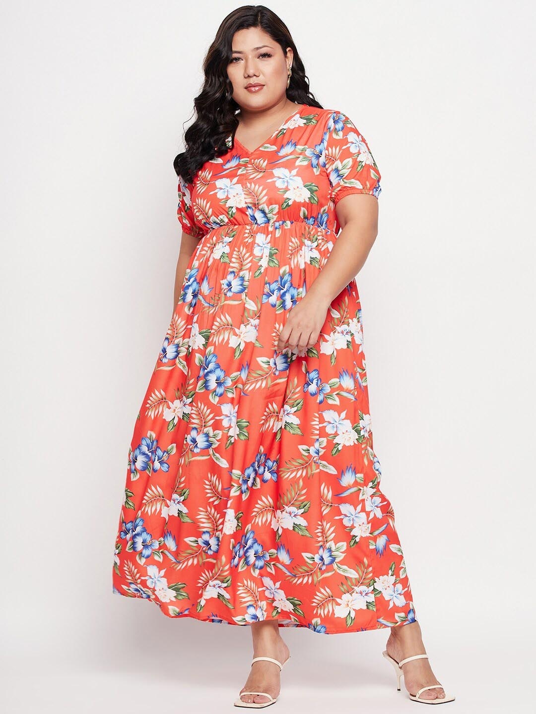 

NABIA Plus Size Floral Printed Fit & Flared Dresses, Red