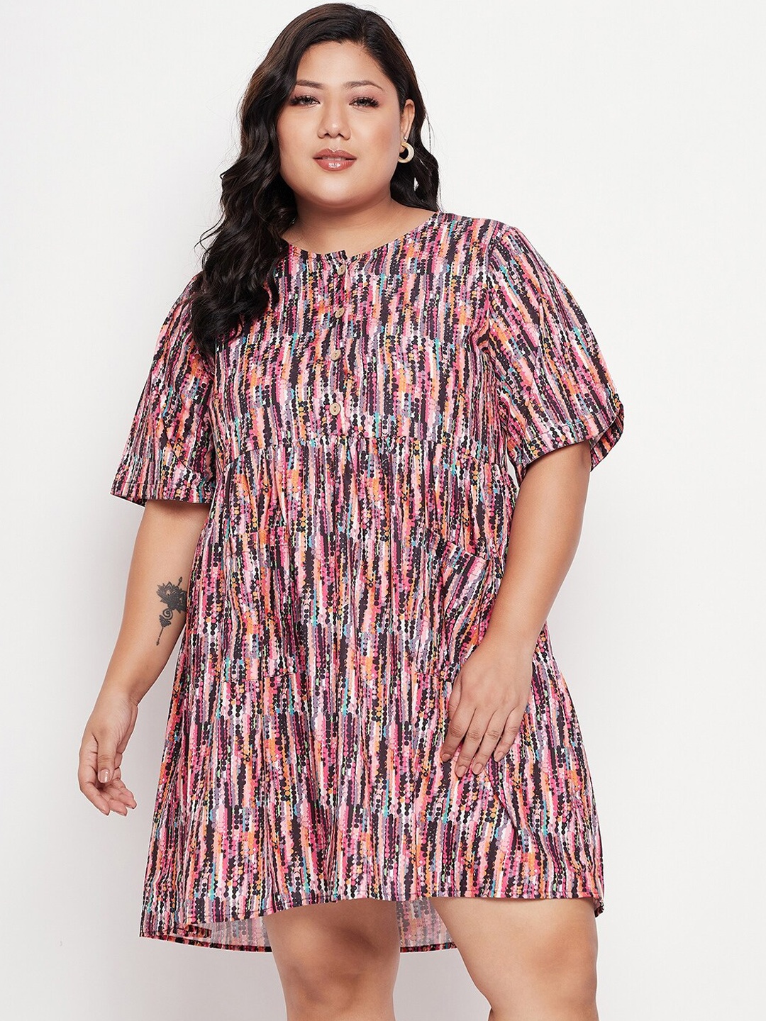 

NABIA Plus Size Abstract Printed A-Line Dress, Pink
