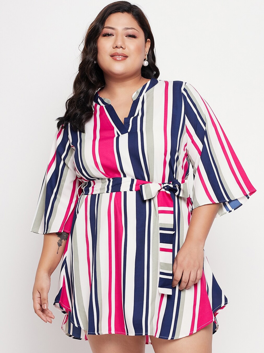 

NABIA Plus Size Striped A-Line Mini Dress, Pink