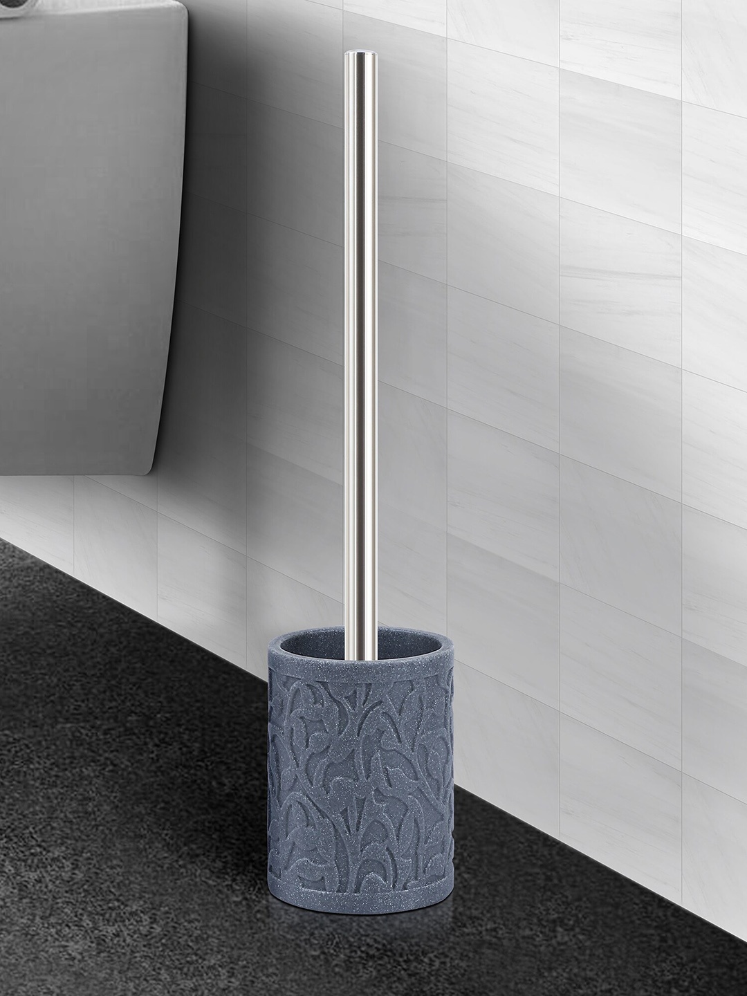 

OBSESSIONS 2 Pcs Grey & White Textured Toilet Brush & Holder