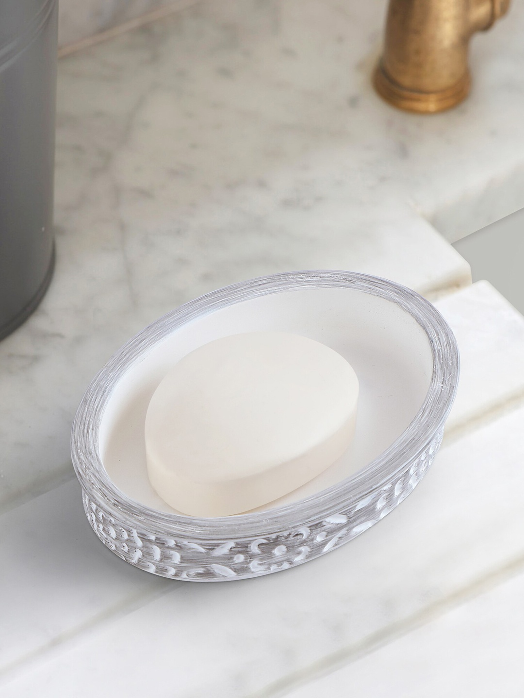 OBSESSIONS Grey & White Textured Soap Dish