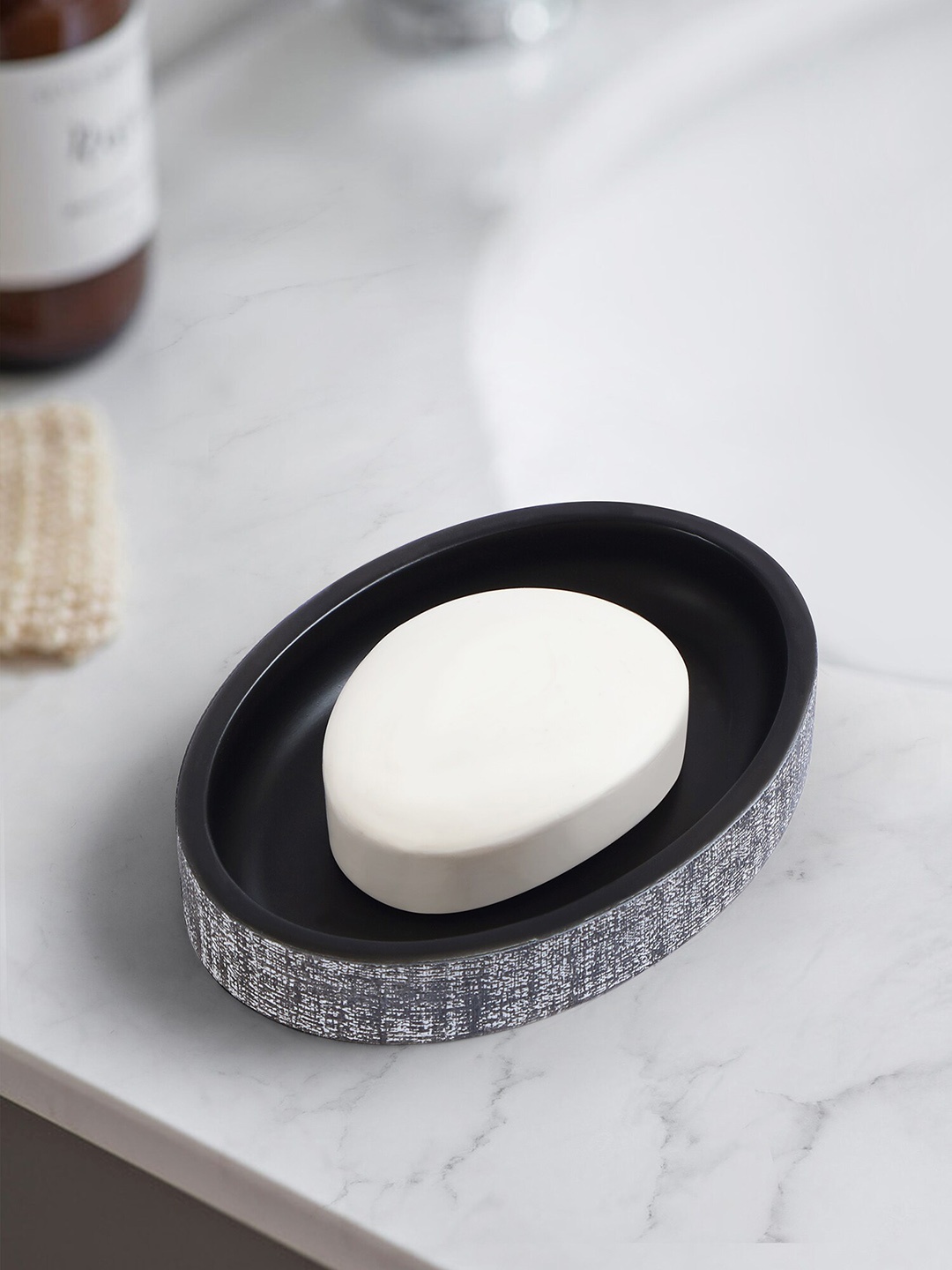 OBSESSIONS Charcoal Grey & White Textured Soap Dish