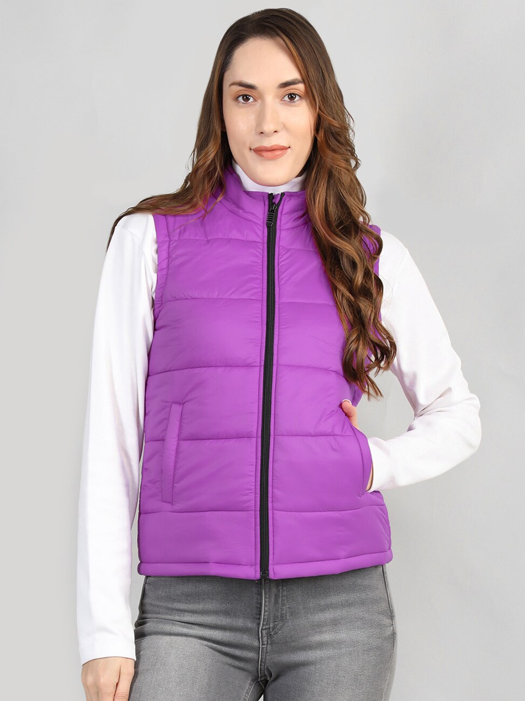

CHKOKKO Mock Collar Sleeveless Puffer Jacket, Fuchsia
