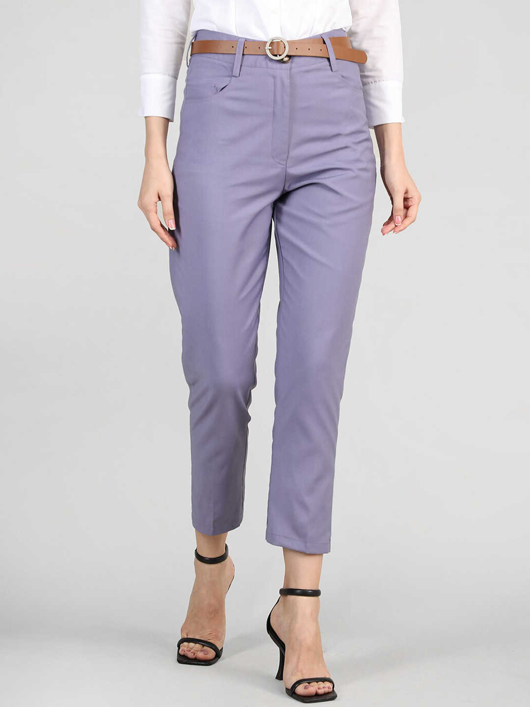 

CHKOKKO Women Mid-Rise Cropped Formal Trousers, Lavender