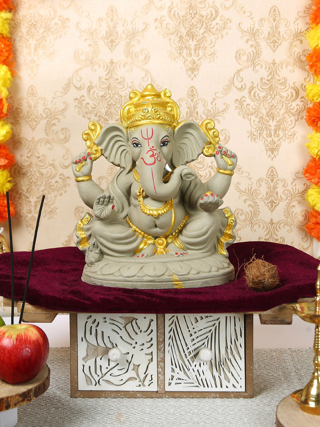 

TIED RIBBONS Beige & Yellow Ganesha Idol Showpiece