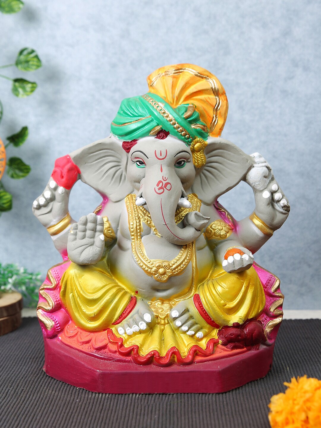 

TIED RIBBONS Beige & Pink Ganesha Idol Statue Showpiece, Brown