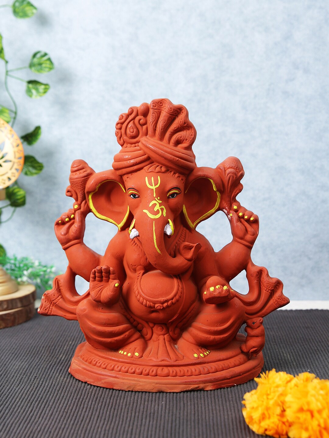 

TIED RIBBONS Orange Coloured & Yellow Ganesha Idol Statue Showpiece