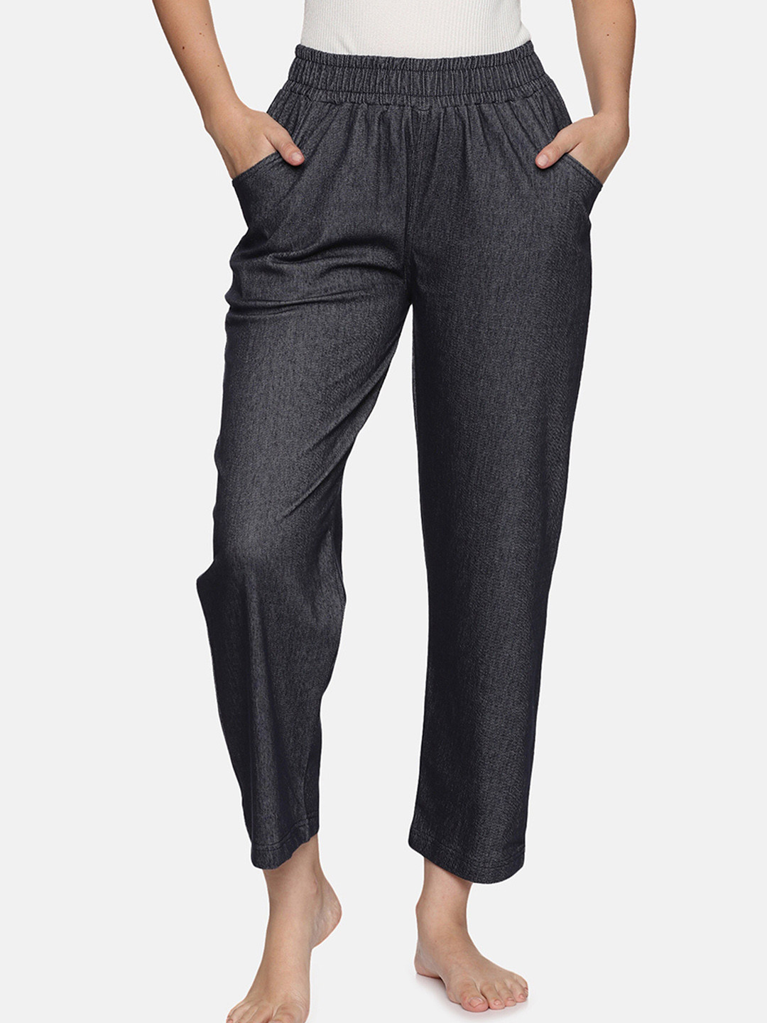 

NOT YET by us Women Losse-Fit High-Waist Knitted Denim Stretchable Lounge Pants, Navy blue