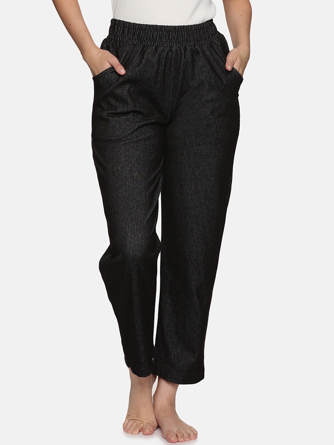 

NOT YET by us Women Relaxed-Fit Knitted Denim Stretchable Lounge Pants, Black