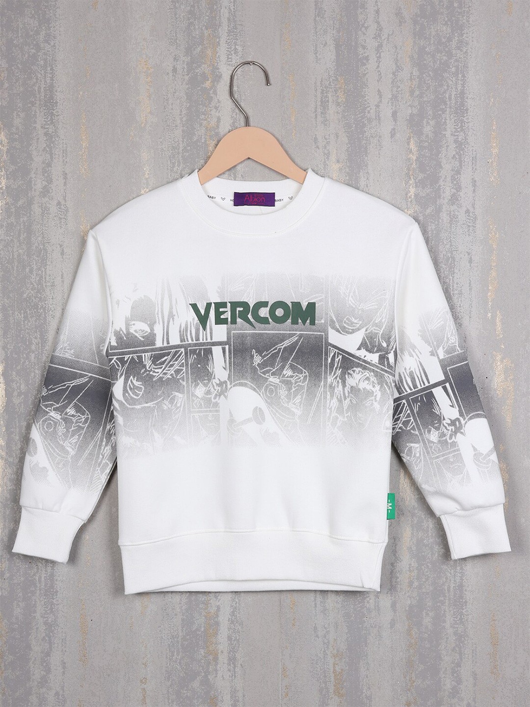 

Albion Boys Graphic Printed Pure Cotton Pullover Sweatshirt, White