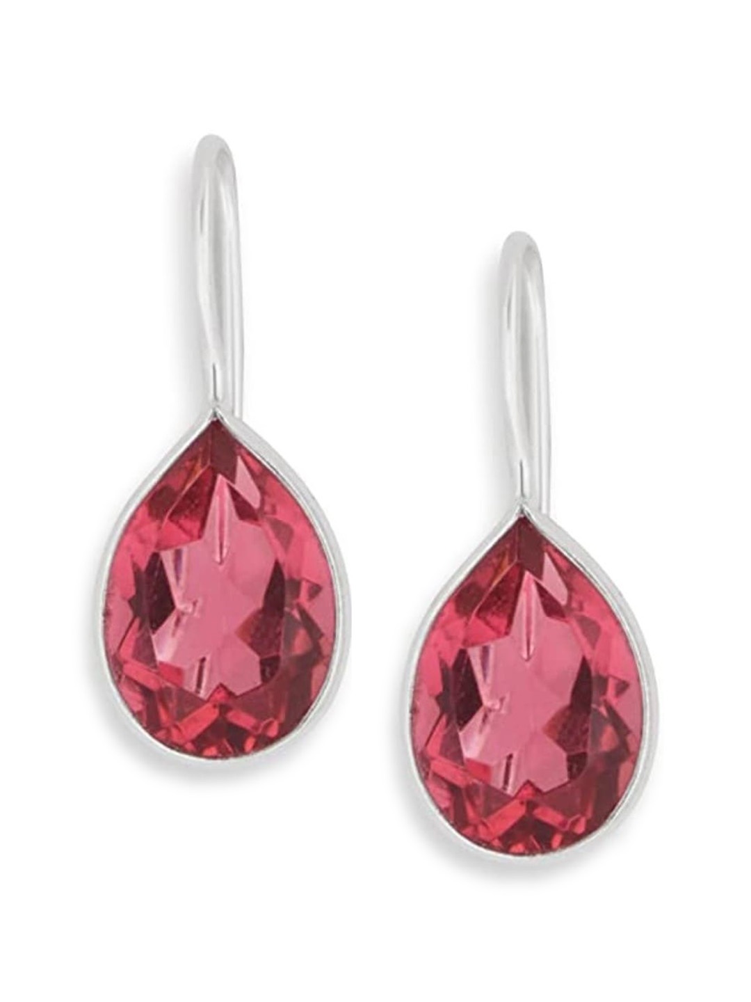 

EL REGALO Artificial Stnes Silver-Plated Contemporary Drop Earrings, Red