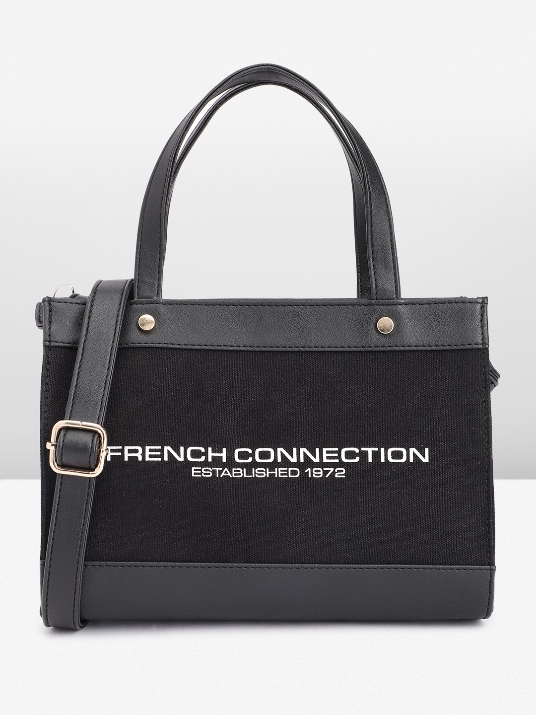 

French Connection Brand Logo Printed Handheld Bag, Black