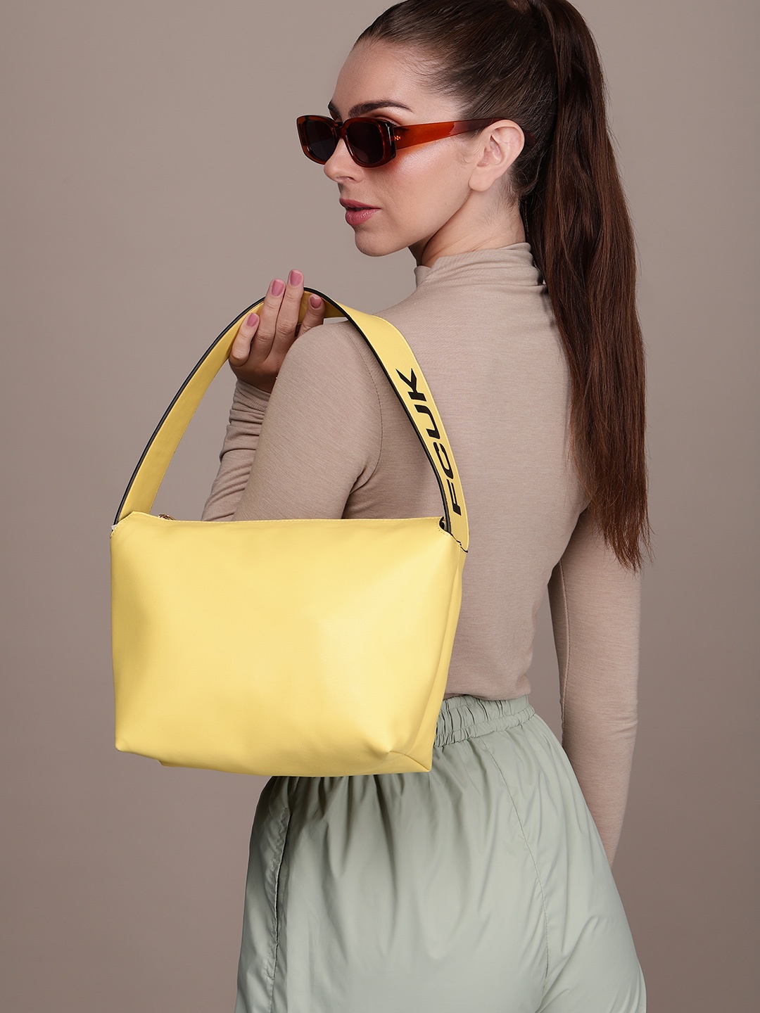 

French Connection Structured Handheld Bag, Yellow