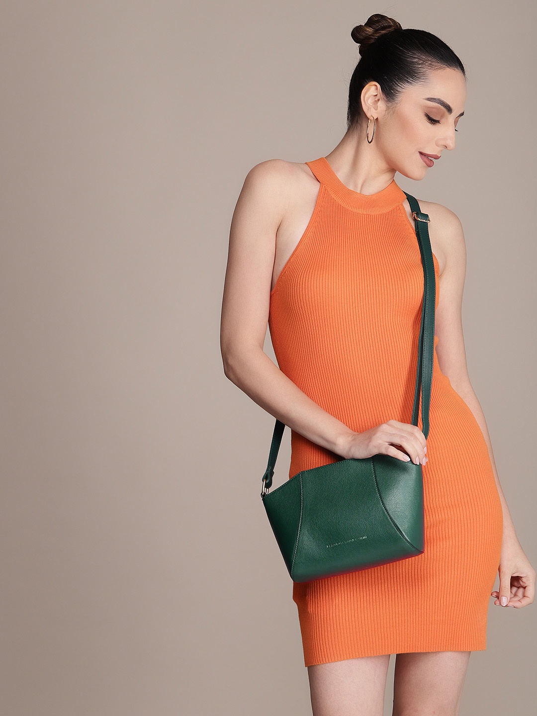 

French Connection Textured Structured Sling Bag, Green
