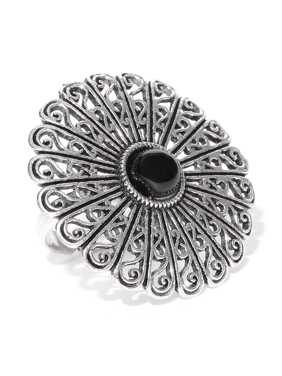 

Infuzze Oxidised Silver-Toned & Black Textured Ring