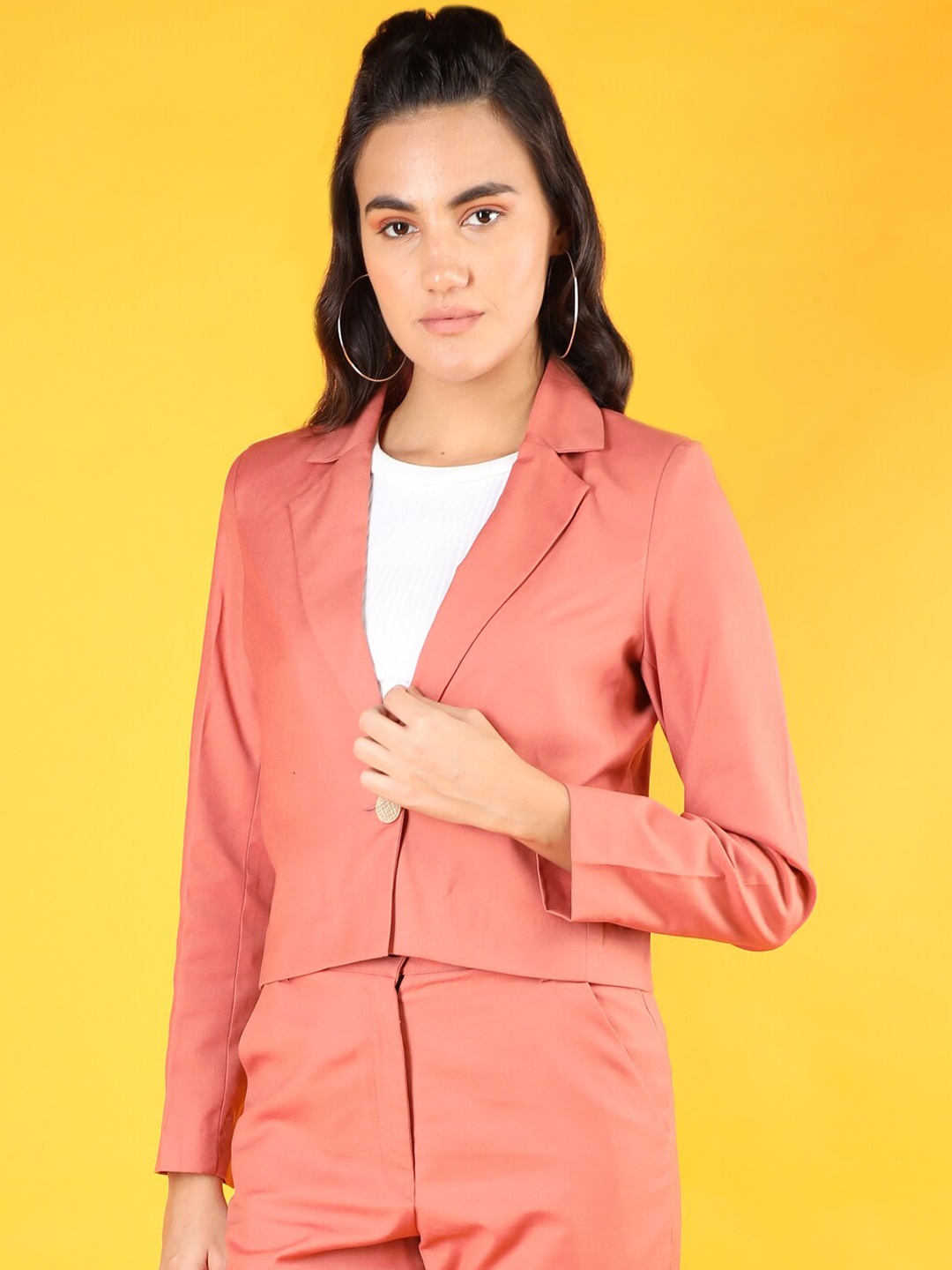 

CHKOKKO Notched Lapel Single-Breasted Blazer, Rust