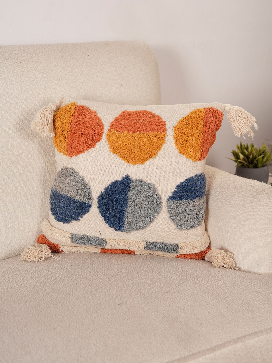 

Art Avenue White & Yellow Embroidered Cotton Square Cushion Cover