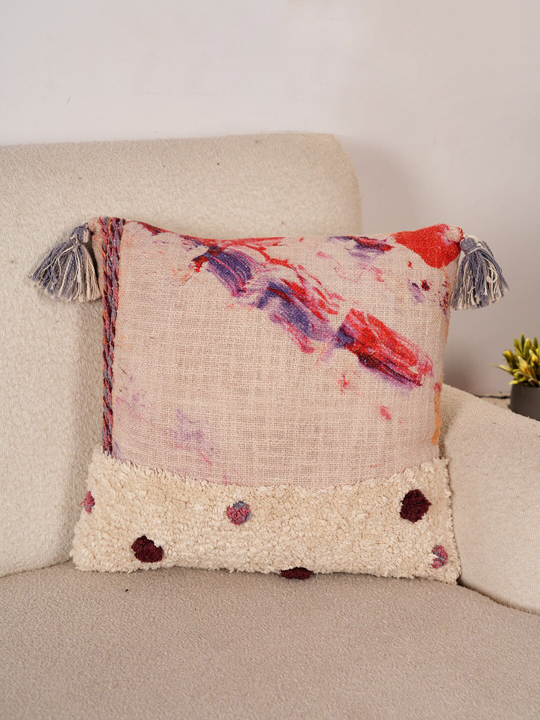 

Art Avenue White & Red Self Design Cotton Square Cushion Cover
