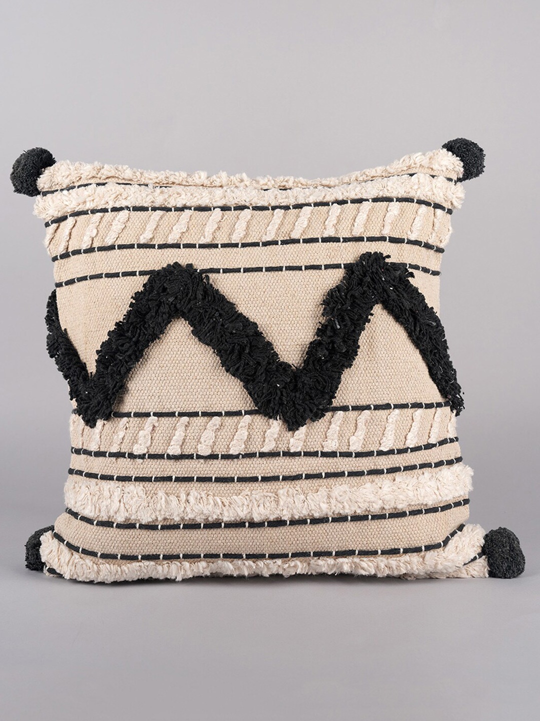 

Art Avenue Mudderly Beige & Black Self Design Cotton Square Cushion Cover