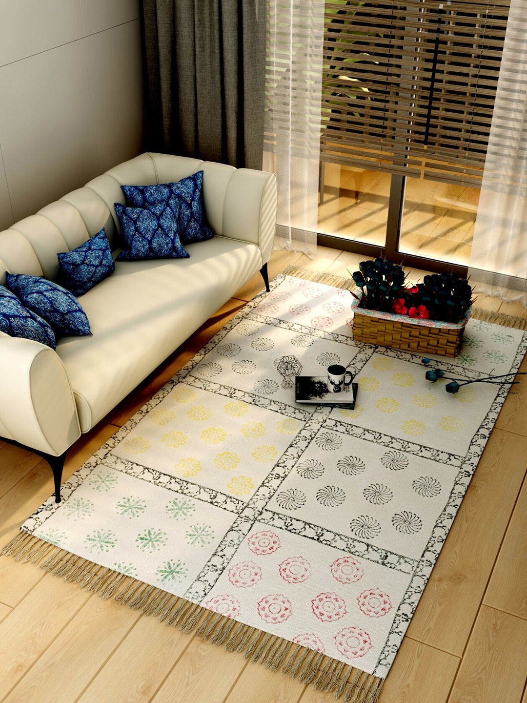 

Salona Bichona Off White & Green Printed Pure Cotton Carpet