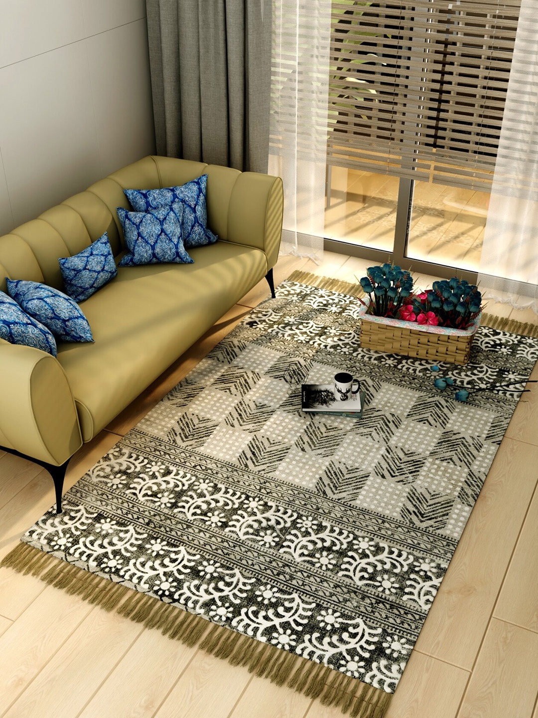 

Salona Bichona Black & White Printed Pure Cotton Carpet