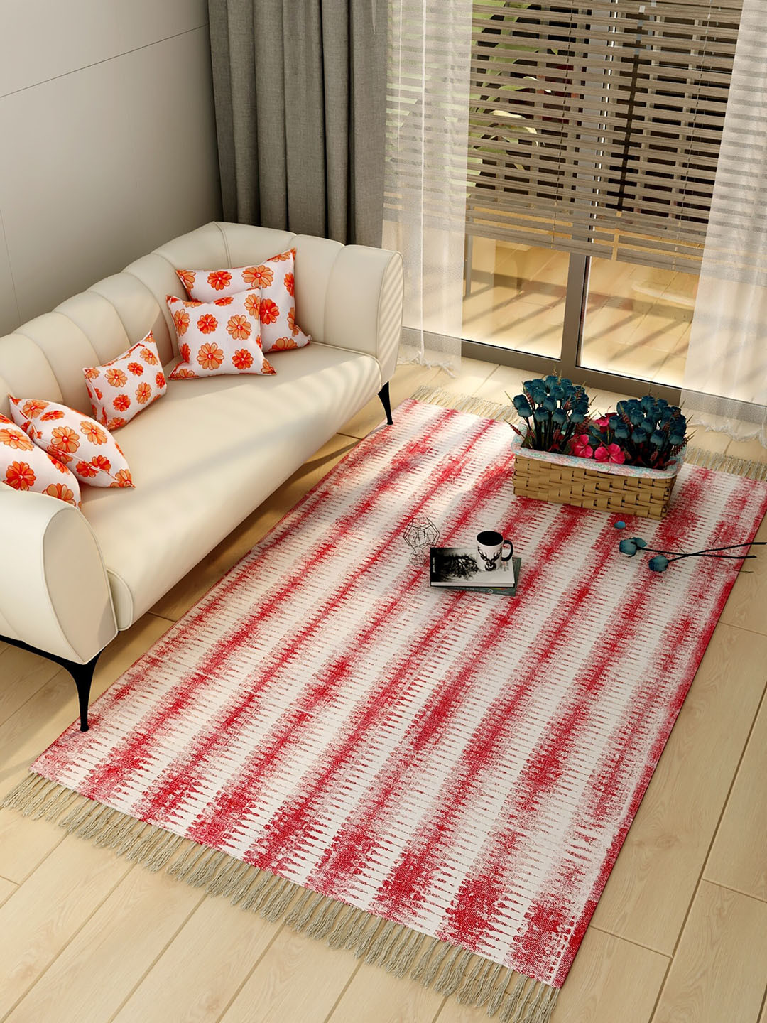 

Salona Bichona Red & White Printed Pure Cotton Carpet