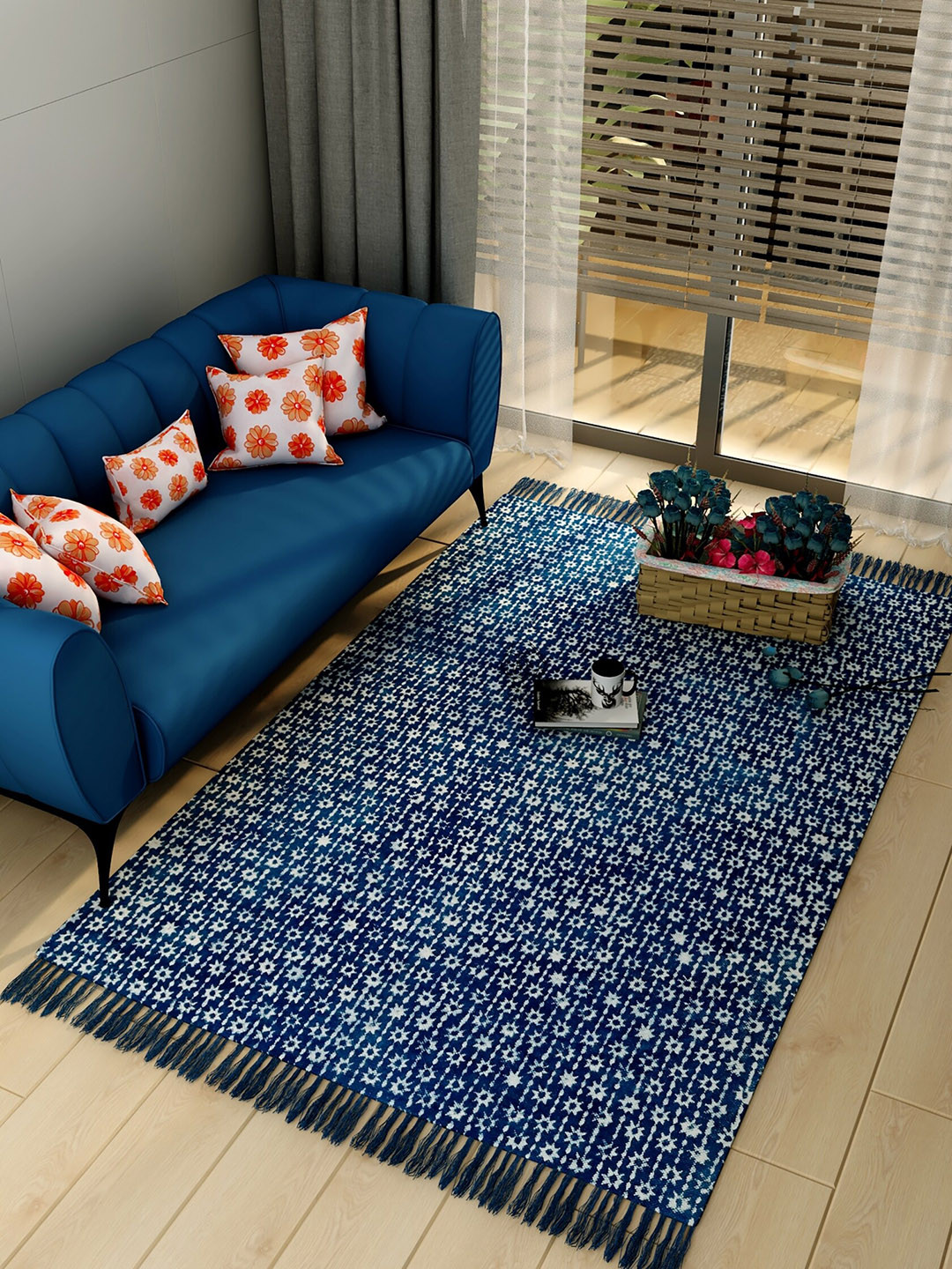 

Salona Bichona Blue & White Printed Pure Cotton Carpet