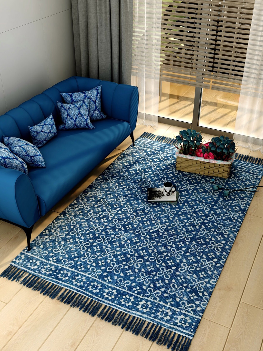 

Salona Bichona Blue & White Printed Pure Cotton Carpet