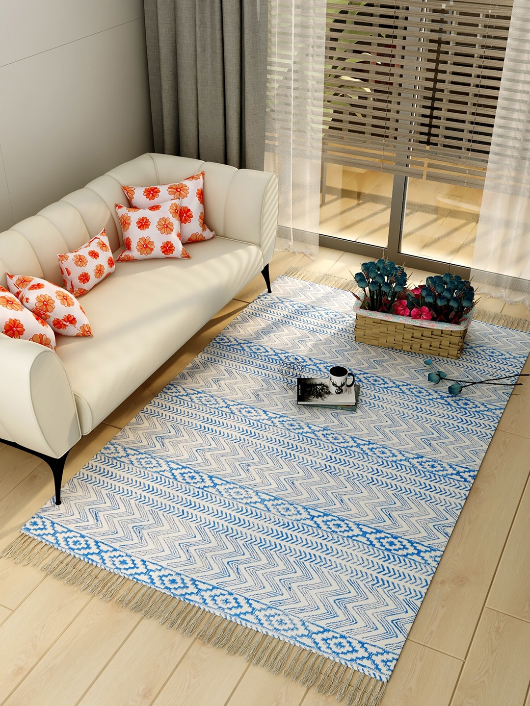

Salona Bichona Blue & Off White Printed Pure Cotton Carpet