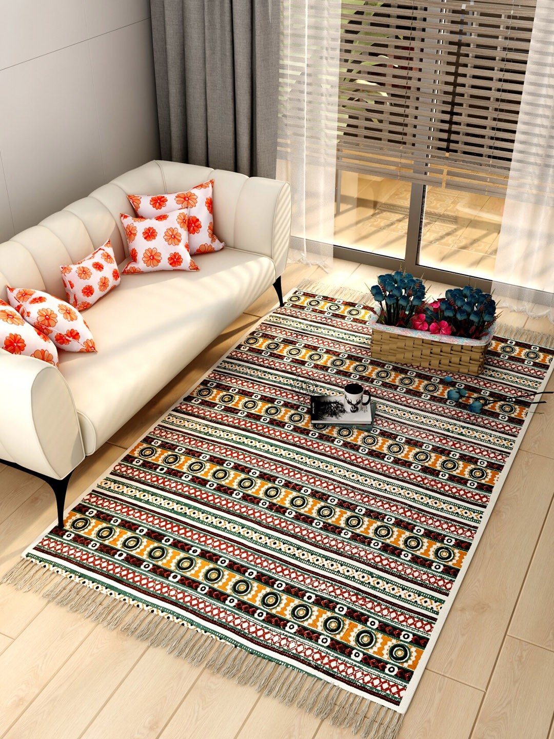 

Salona Bichona White & Red Printed Pure Cotton Carpet