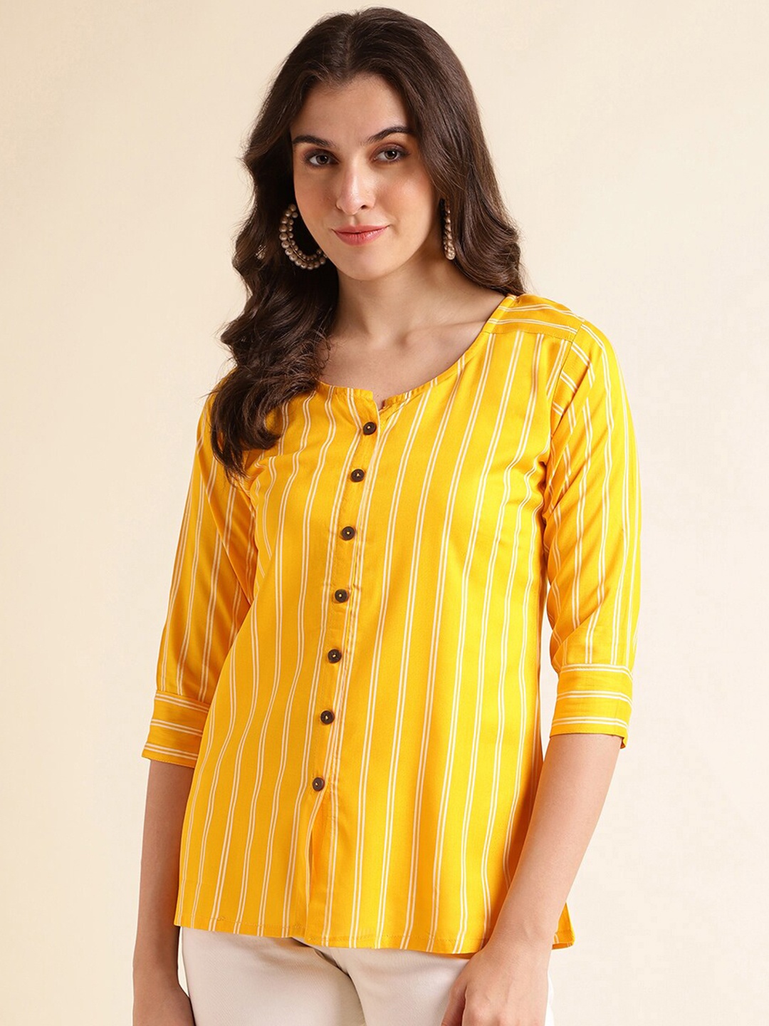 

Fabclub Striped Straight Kurti, Mustard