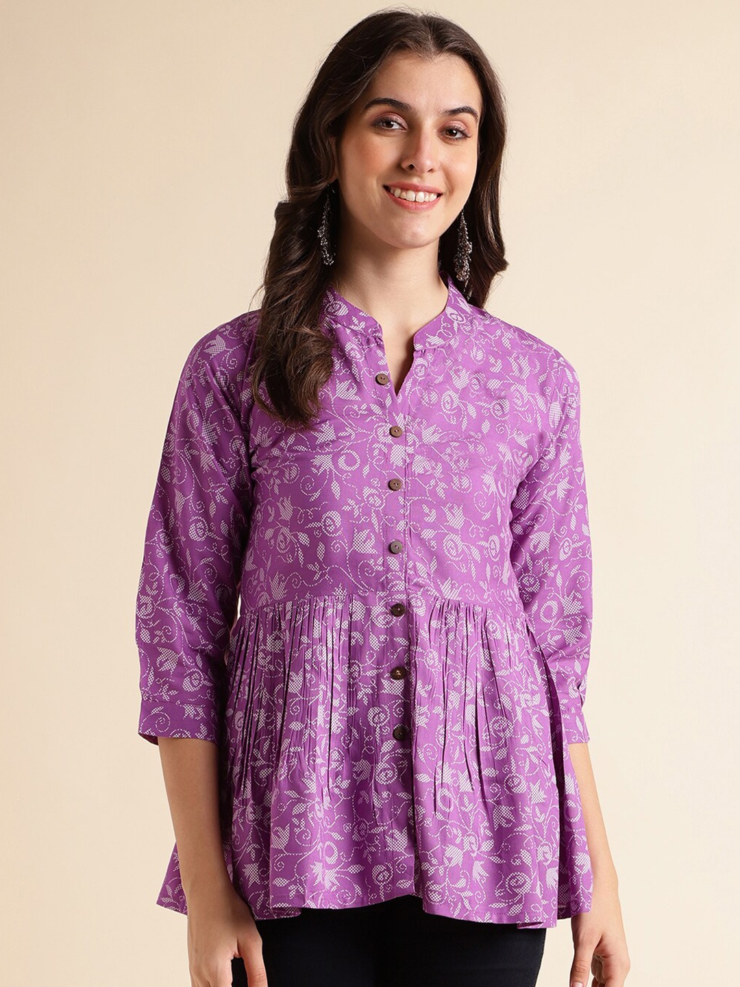 

Fabclub Floral Printed A Line Kurti, Purple