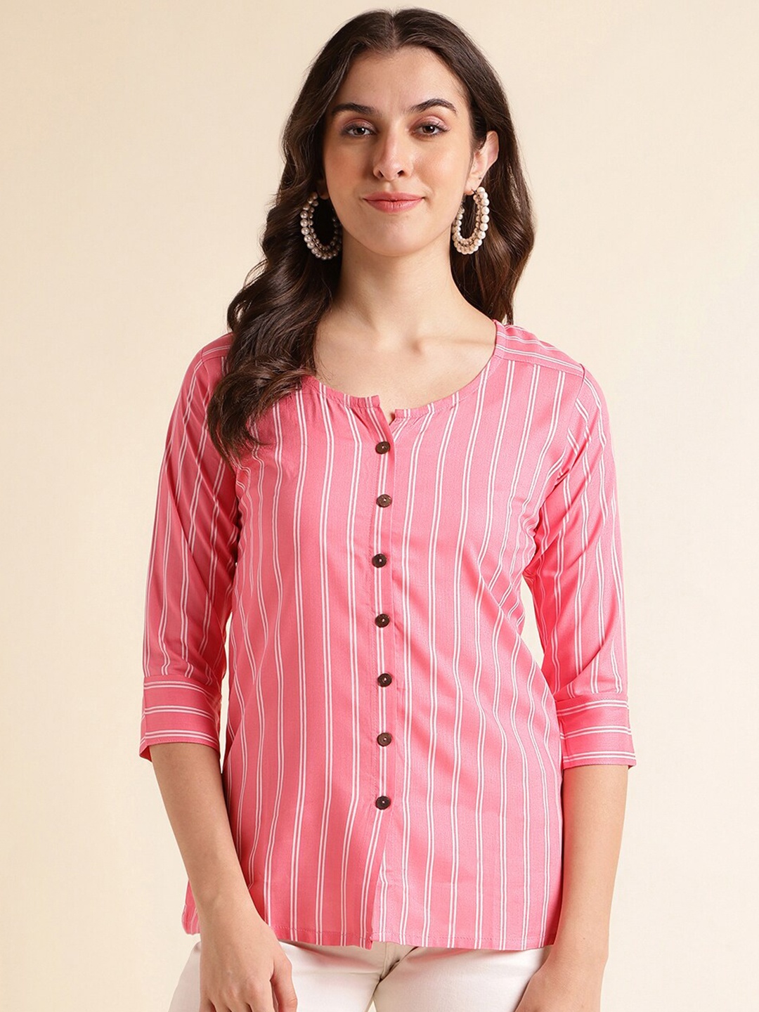

Fabclub Striped Shirt Style Top, Pink