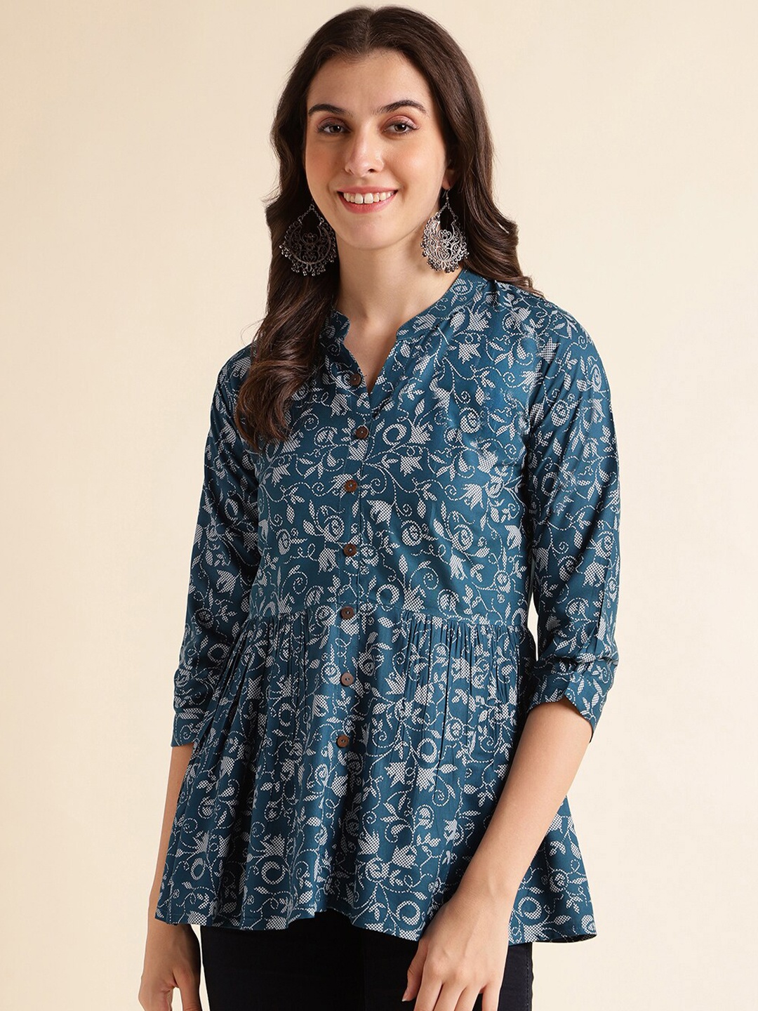 

Fabclub Floral Printed A Line Kurti, Blue