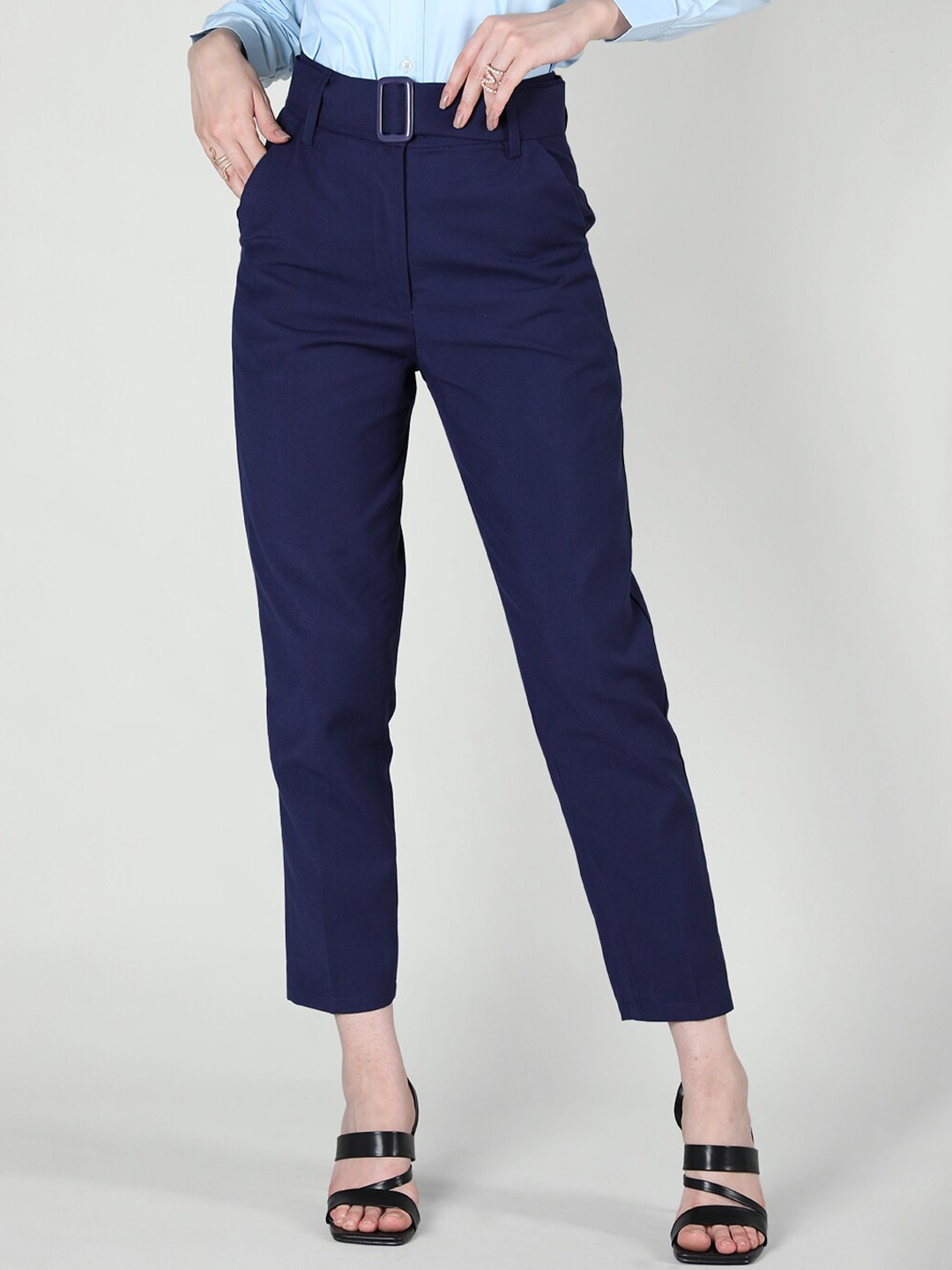 

CHKOKKO Women Easy Wash Pleated Formal Trousers, Navy blue