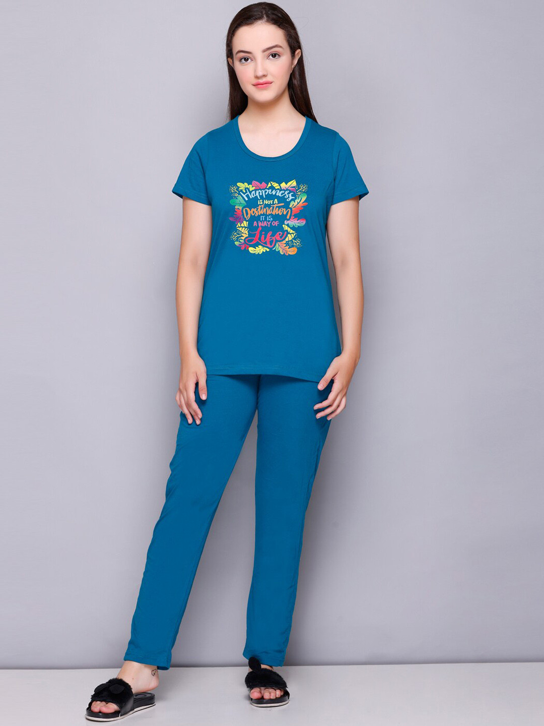 

ELPIDA Graphic Printed Night Suit, Blue