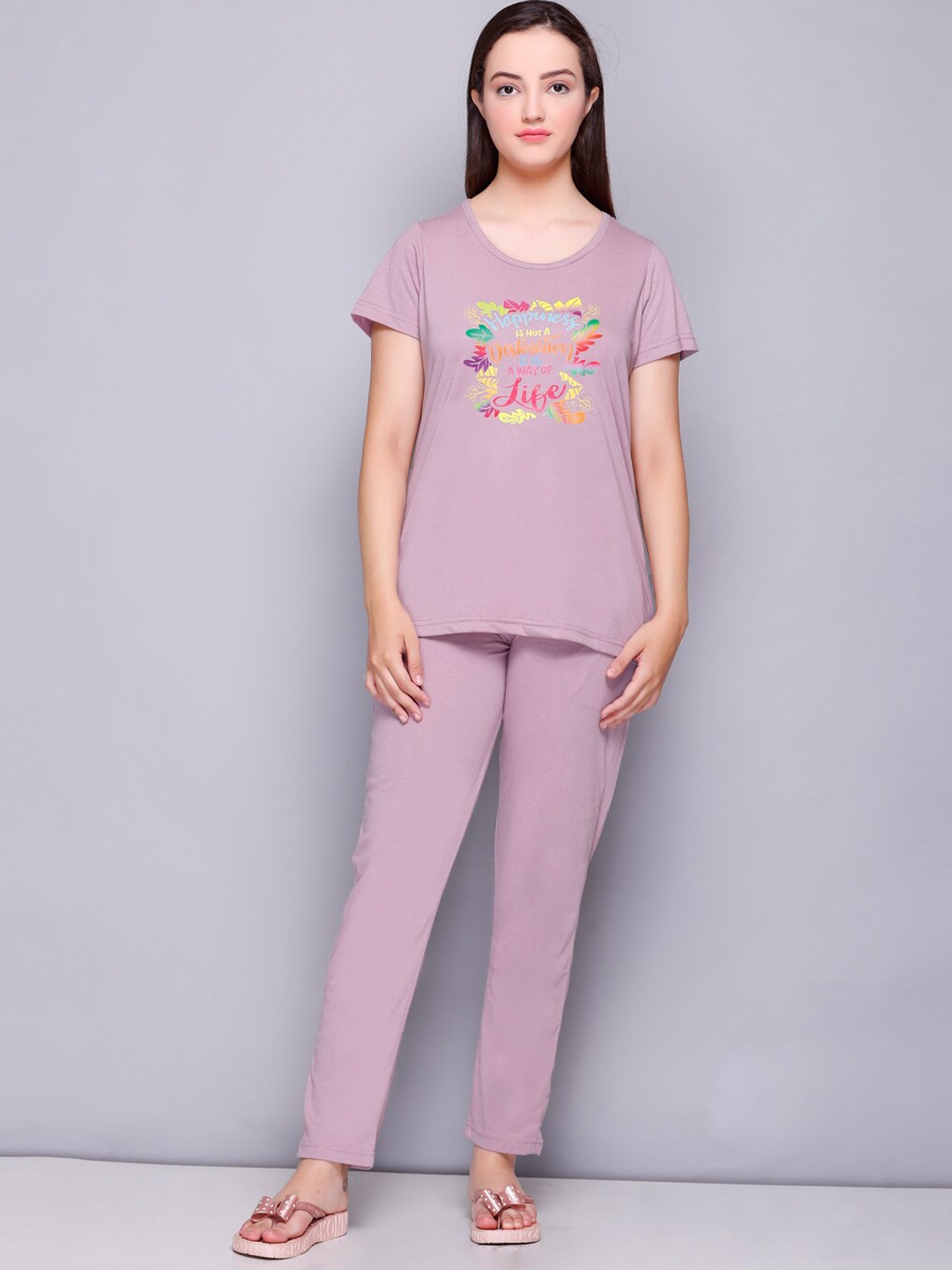 

ELPIDA Graphic Printed Pure Cotton T-Shirt With Pyjamas, Pink