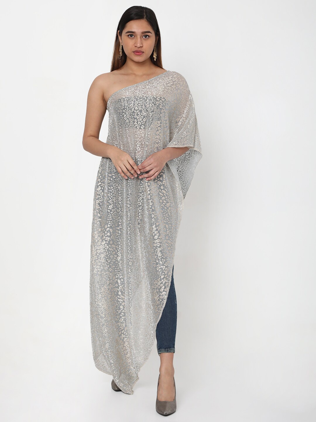 

Ashtag Embellished One Shoulder Maxi Dress, Silver