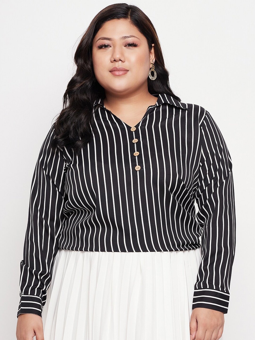 

NABIA Plus Size Striped Regular Top, Black