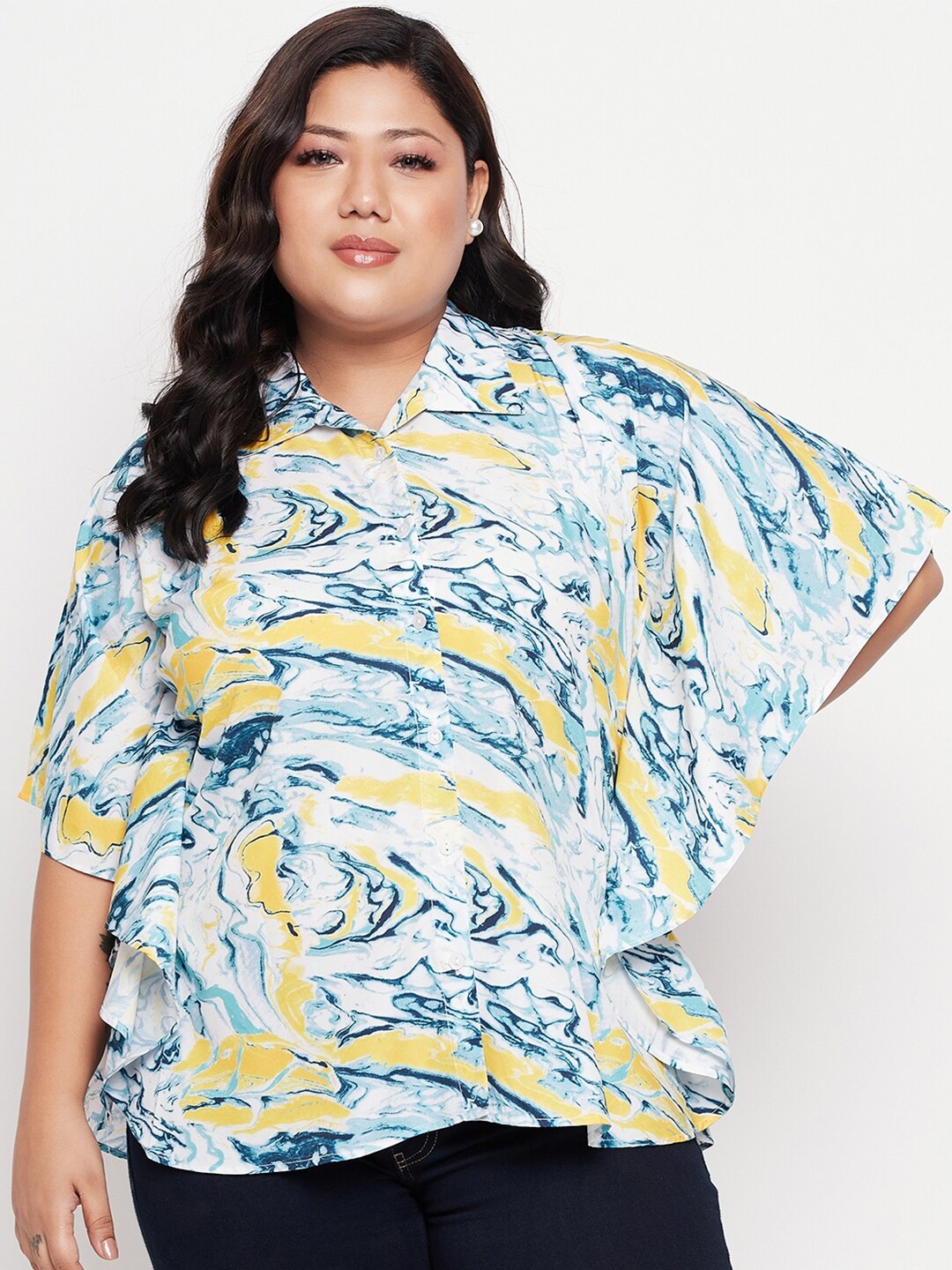 

NABIA Plus Size Abstract Printed Kaftan Top, Blue