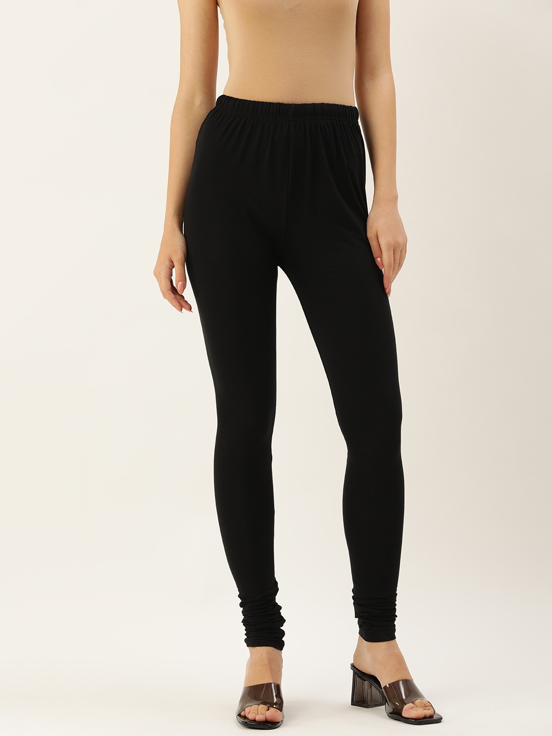 

AMUKTI Women Solid Slim Fit High-Rise Churidar, Black