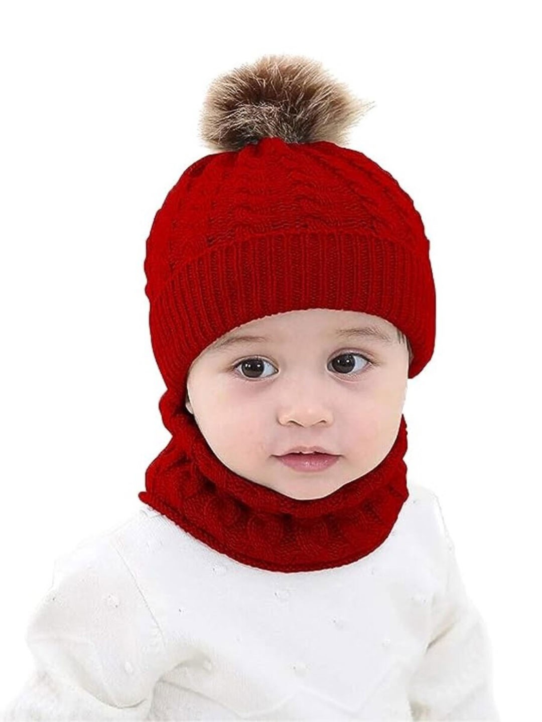 

EL REGALO Unisex Kids Self Designed Woollen Beanie, Red