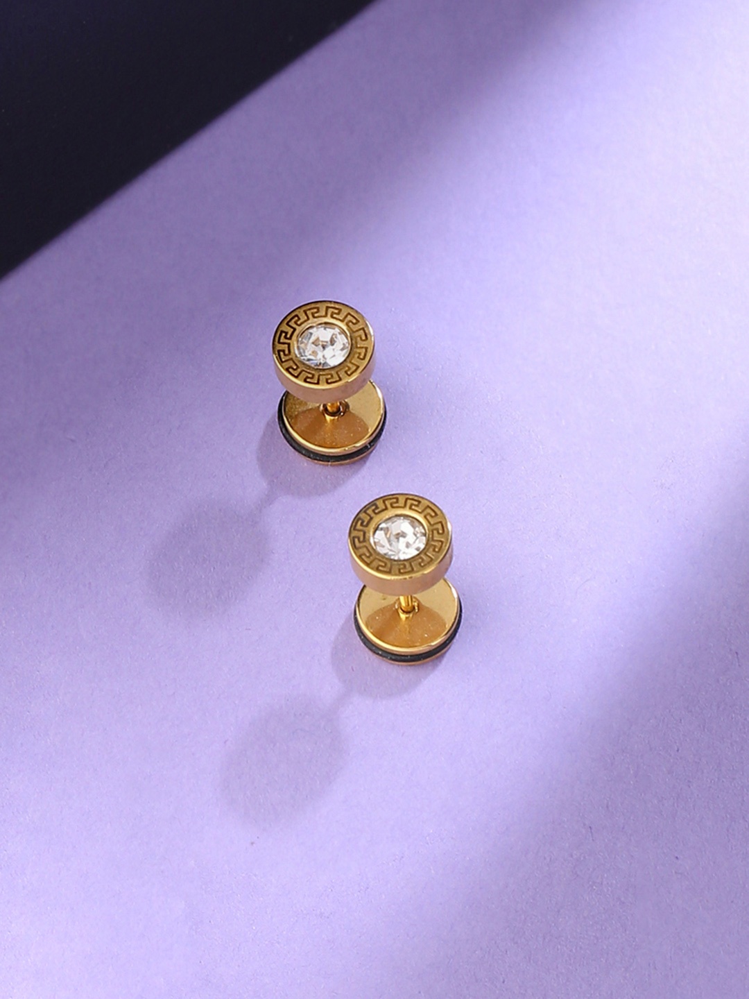 

Yellow Chimes Gold-Toned Circular Stainless Steel Studs Earring