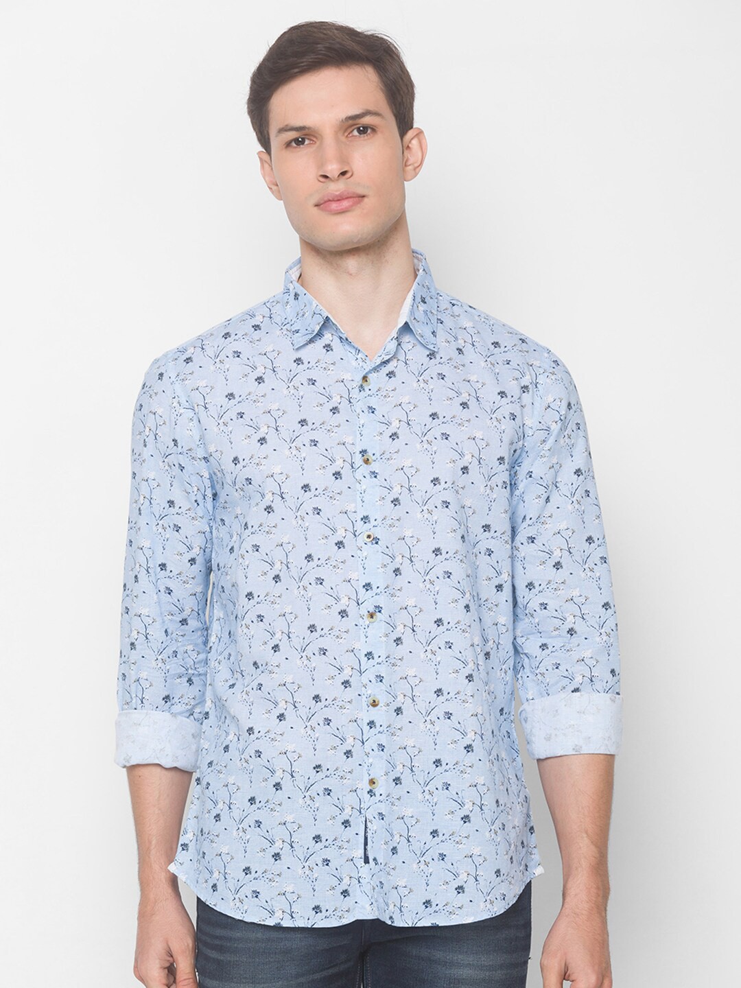 

SNX Classic Tailored Fit Floral Printed Pure Cotton Casual Shirt, Blue