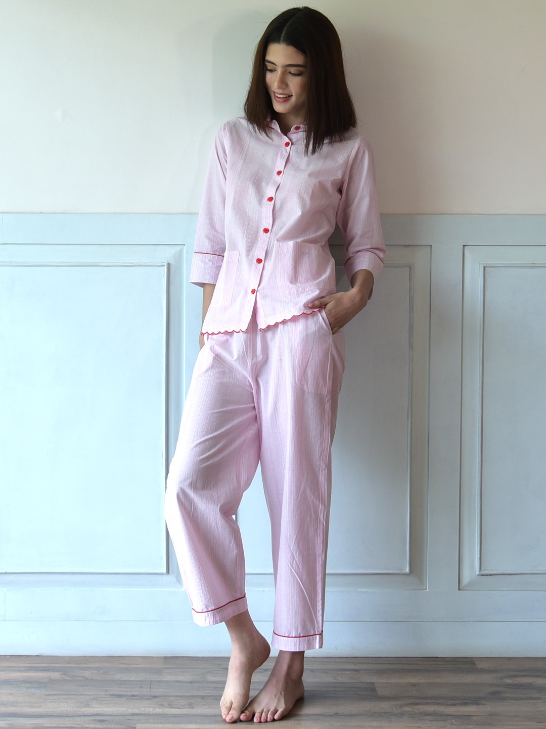 

BLANC9 Pure Cotton Shirt & Trousers, Pink