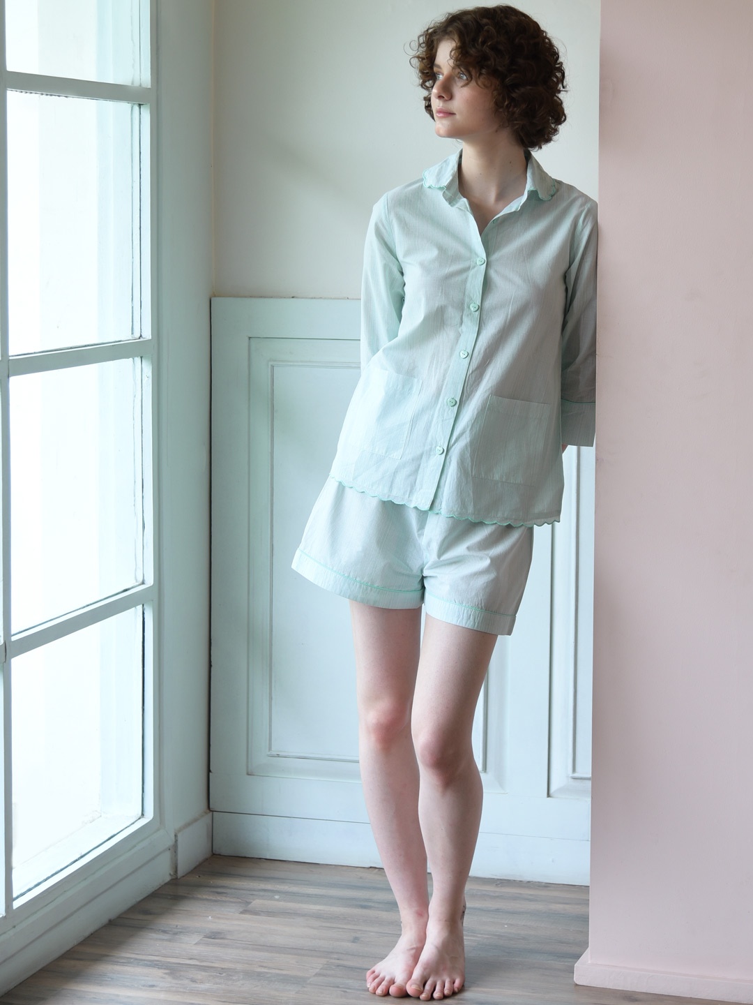 

BLANC9 Pure Cotton Shirt & Shorts, Sea green